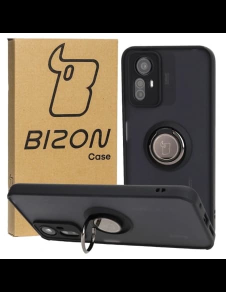 Etui s úchytem na prst Bizon Case Hybrid Ring pro Xiaomi Redmi Note 12S kouřové s černým rámečkem