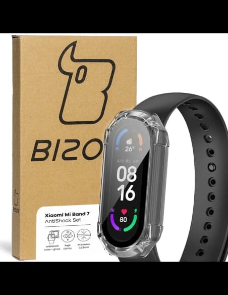 Etui se sklem Bizon Case AntiShock Set Xiaomi Mi Band 7 průhledné