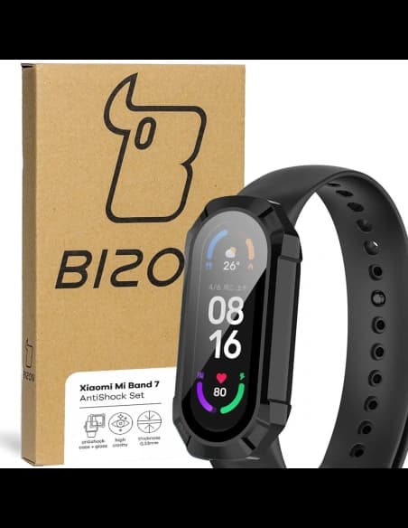 Etui se sklem Bizon Case AntiShock Set Xiaomi Mi Band 7 černé