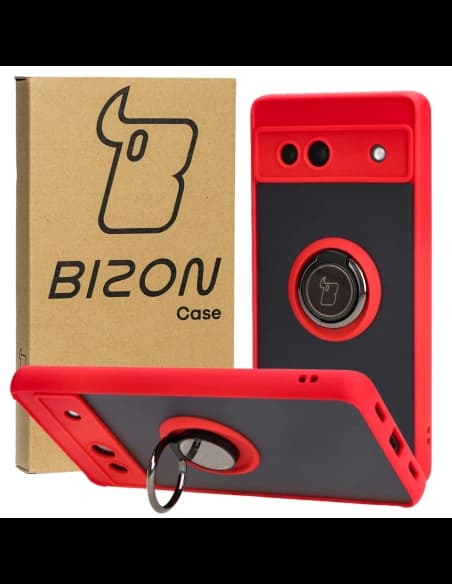Bizon Case Hybrid Ring Google Pixel 7A rauchig mit einem roten Rahmen