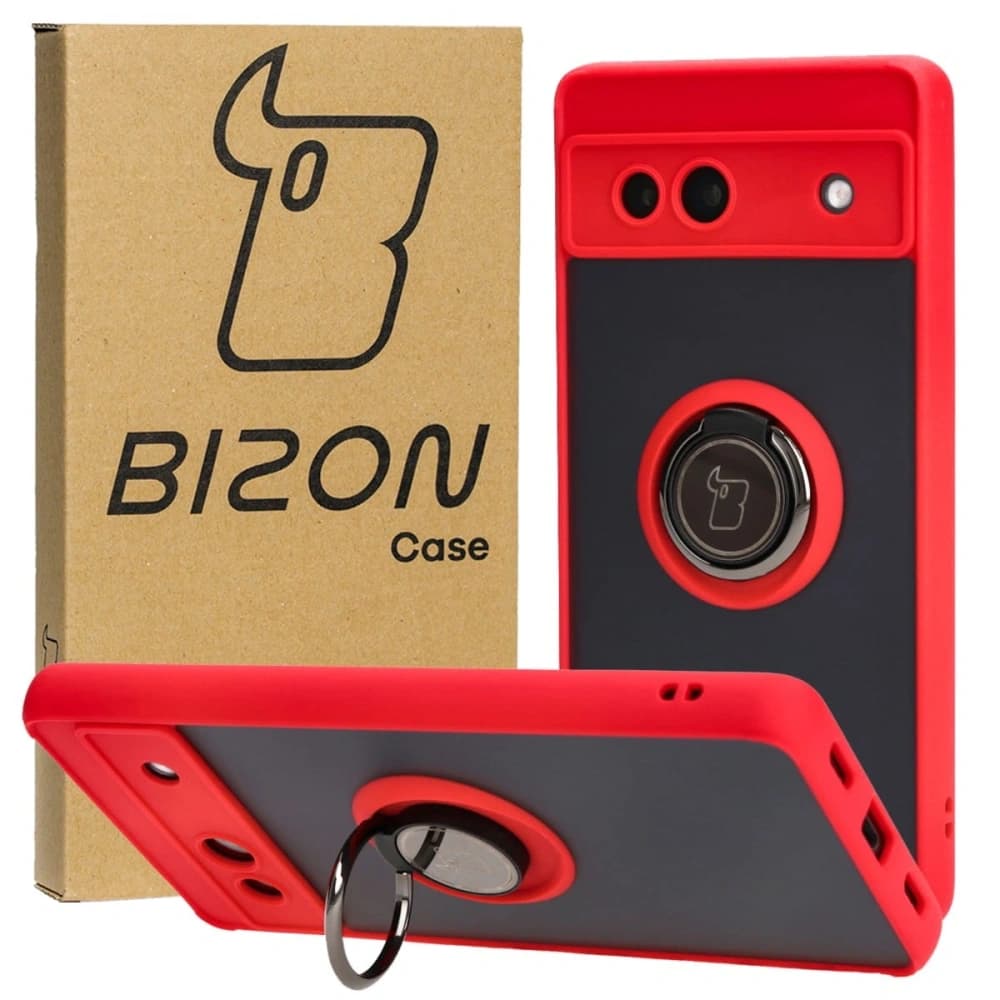 Bizon Case Hybrid Ring Google Pixel 7A smoky with a red frame - 1