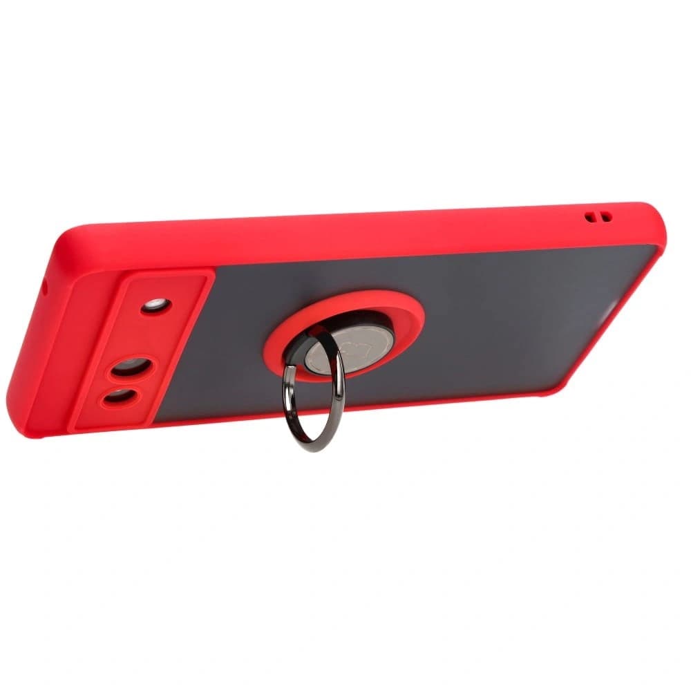 Bizon Case Hybrid Ring Google Pixel 7A smoky with a red frame - 5