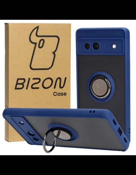 Bizon Case Hybrid Ring Google Pixel 7A rauchig mit einem marineblauen Rahmen