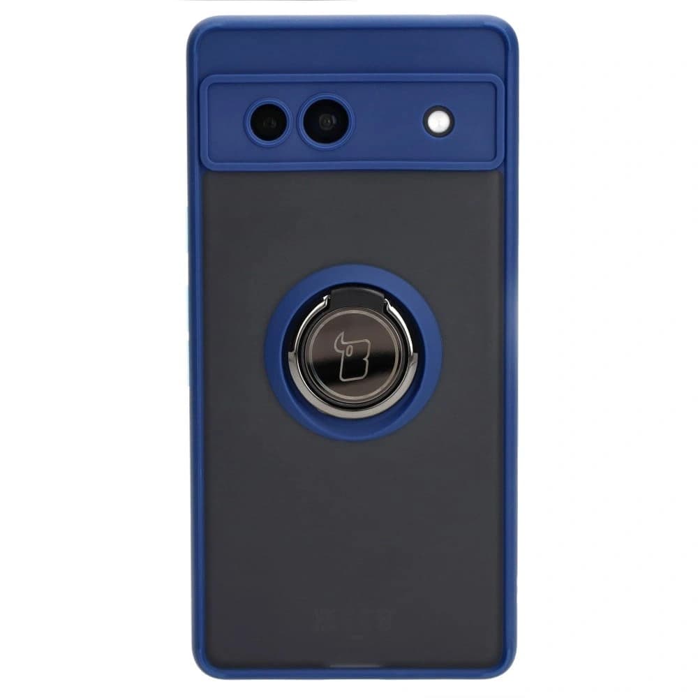 Bizon Case Hybrid Ring Google Pixel 7A rauchig mit einem marineblauen Rahmen - 2