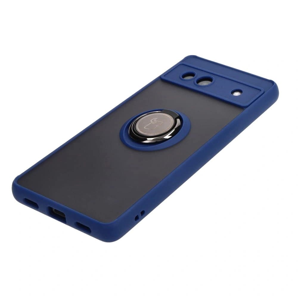 Bizon Case Hybrid Ring Google Pixel 7A rauchig mit einem marineblauen Rahmen - 3