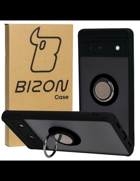 Bizon Case Hybrid Ring Google Pixel 7A rauchig mit einem schwarzen Rahmen