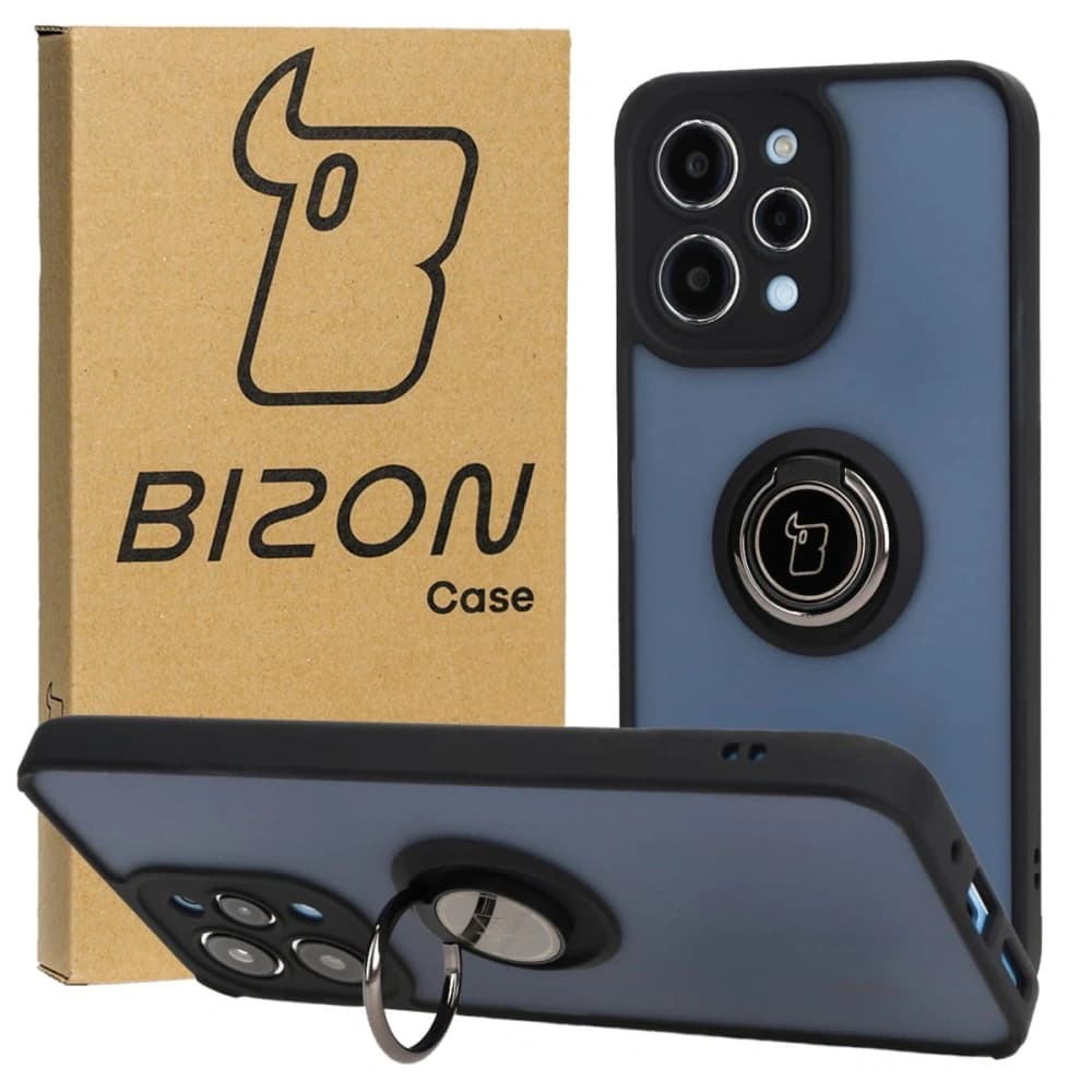 Bizon Case Hybrid Ring Xiaomi Redmi 12 fumuriu cu un cadru negru