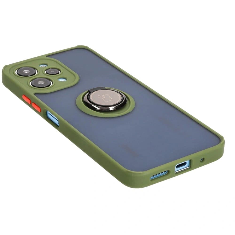 Etui z uchwytem na palec Bizon Case Hybrid Ring do Xiaomi Redmi 12 kouřové se zeleným rámečkem - 4