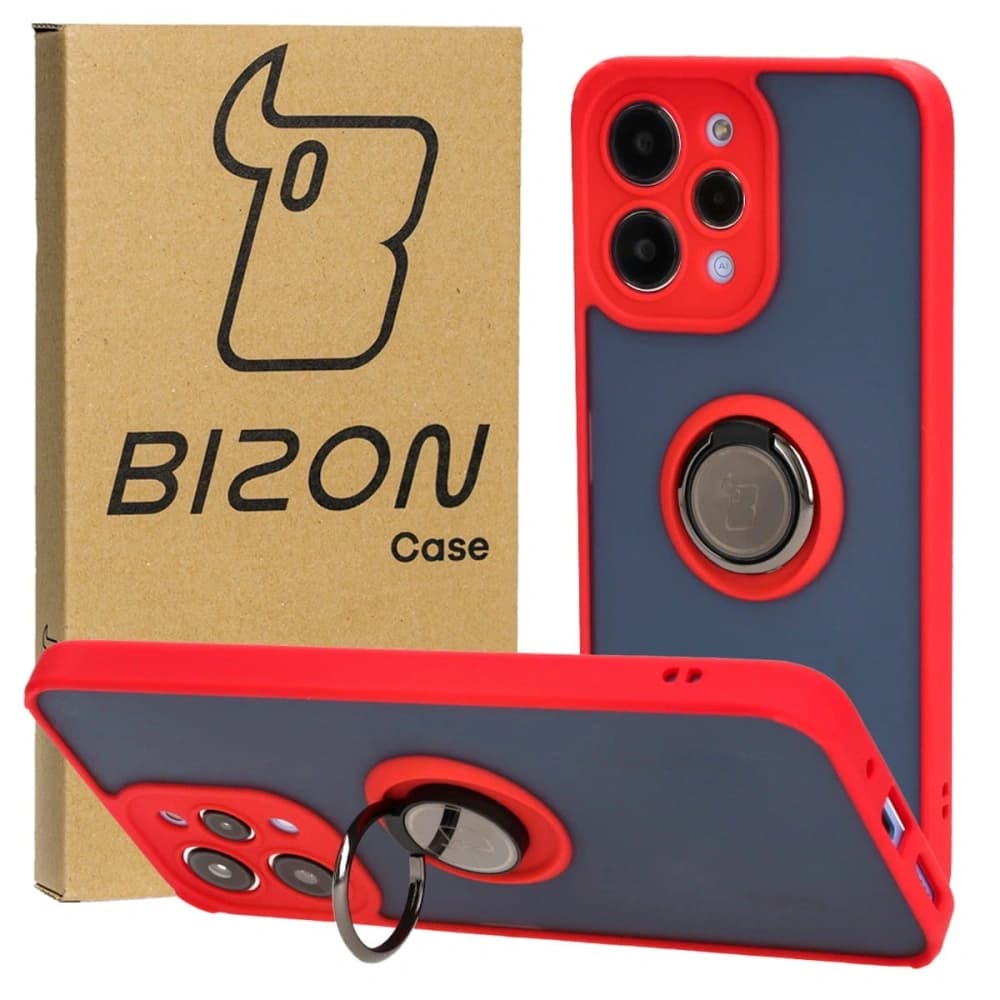 Bizon Case Hybrid Gyűrű Xiaomi Redmi 12 füstös piros kerettel