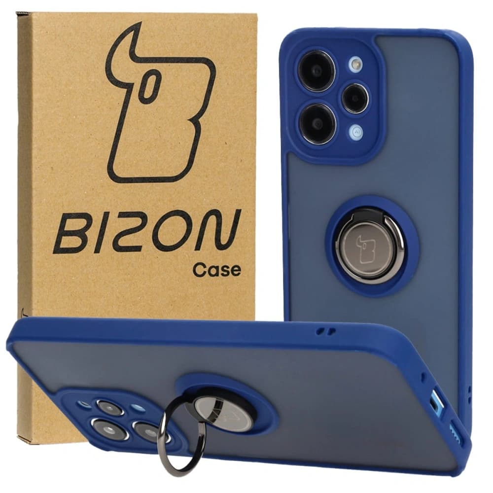 Bizon Case Hybrid Ring Xiaomi Redmi 12 rauchig mit einem marineblauen Rahmen
