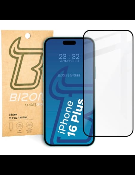 Sklo tvrzené Bizon Glass Edge 2 pro Apple iPhone 15 Plus / 16 Plus černé