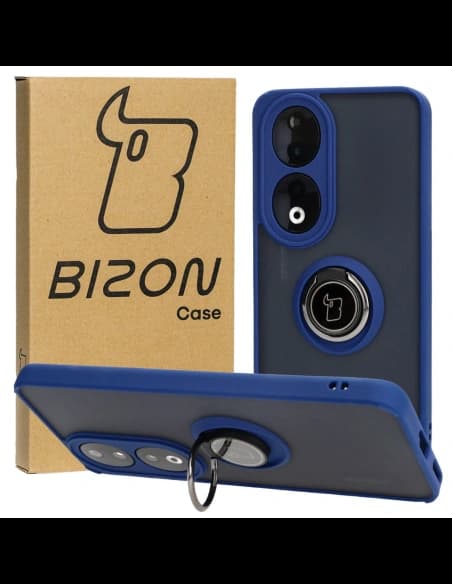 Etui s úchopem na prst Bizon Case Hybrid Ring pro Honor 90 kouřové s modrým rámečkem