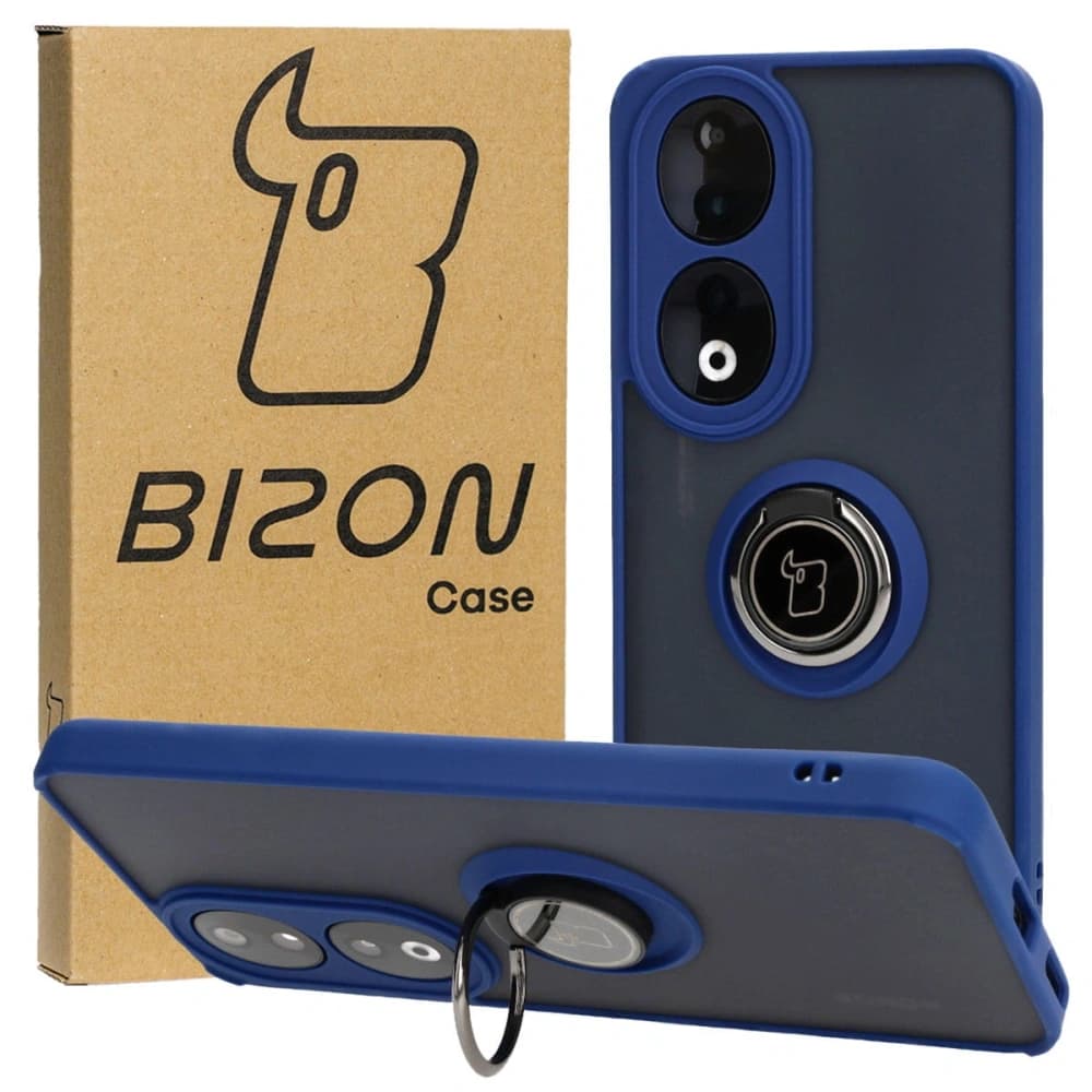 Etui s úchopem na prst Bizon Case Hybrid Ring pro Honor 90 kouřové s modrým rámečkem - 1