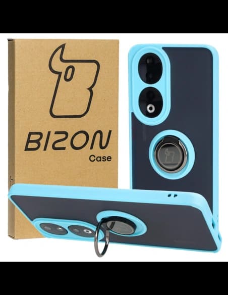 Etui s úchopem na prst Bizon Case Hybrid Ring pro Honor 90 kouřové s jasně modrým rámečkem