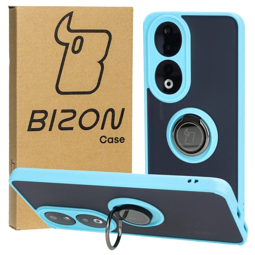 Etui s úchopem na prst Bizon Case Hybrid Ring pro Honor 90 kouřové s jasně modrým rámečkem - 1