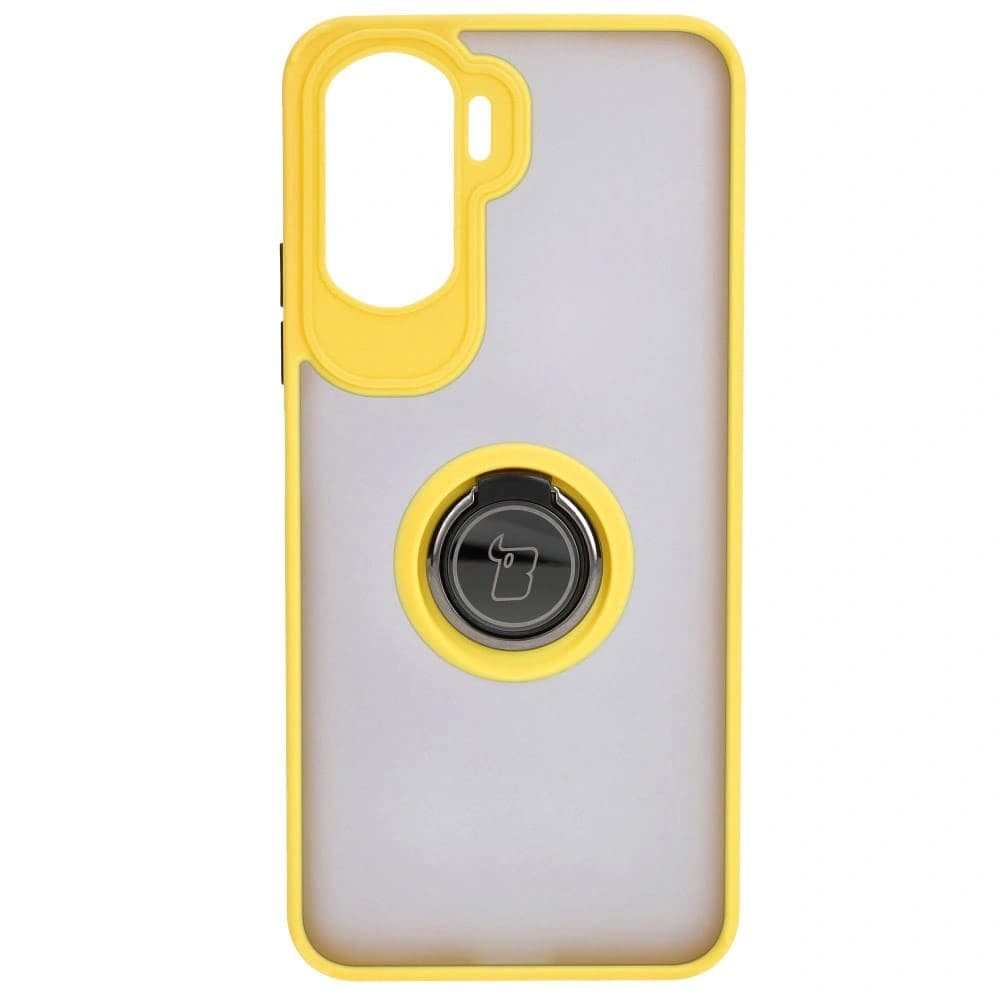 Etui s držákem na prst Bizon Case Hybrid Ring pro Honor 90 Lite kouřové se žlutým rámem - 2