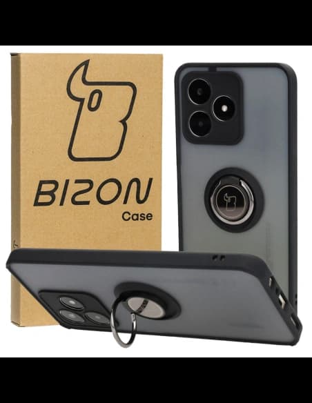 Kryt s úchytem na prst Bizon Case Hybrid Ring pro Realme C53 / C51 kouřový s černým rámečkem