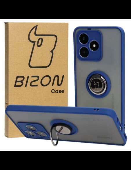Etui s držákem na prst Bizon Case Hybrid Ring pro Realme C53 / C51 kouřové s modrým rámečkem