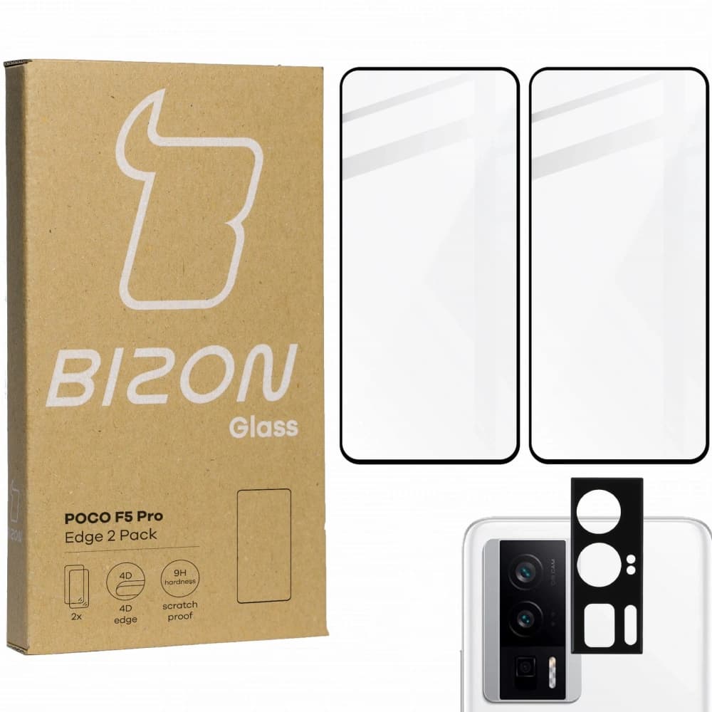 BIZON Edge Pack 2x sticlă de ecran + sticlă de cameră Xiaomi Poco F5 Pro