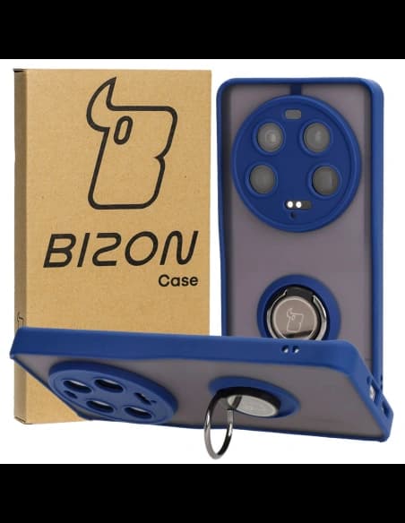 Bizon Case Hybrid Ring Xiaomi 13 Ultra fumuriu cu un cadru albastru marin