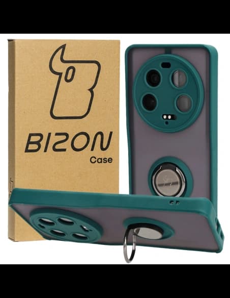 Bizon Case Hybrid Ring Xiaomi 13 Ultra fumuriu cu un cadru verde închis