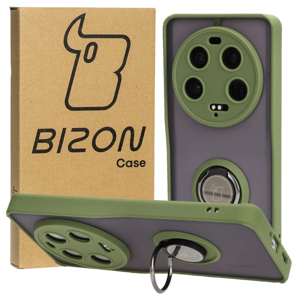 Bizon Case Hybrid Ring Xiaomi 13 Ultra fumuriu cu un cadru verde