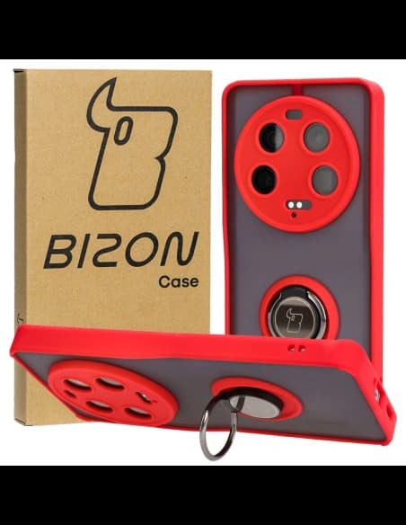 Bizon Case Hybrid Ring Xiaomi 13 Ultra fumuriu cu un cadru roșu