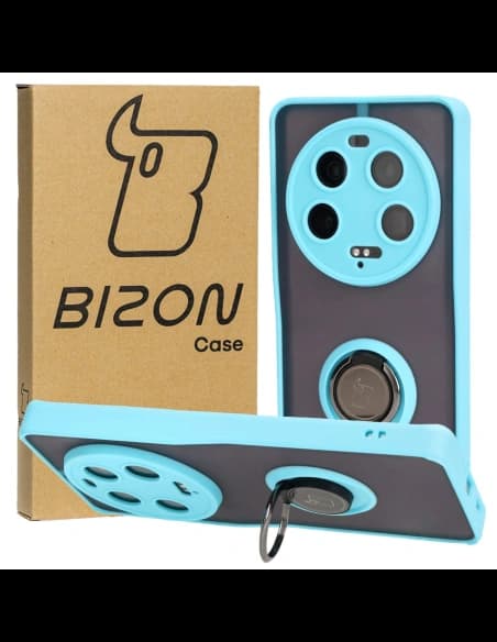 Bizon Case Hybrid Ring Xiaomi 13 Ultra fumuriu cu un cadru de culoare albastru deschis