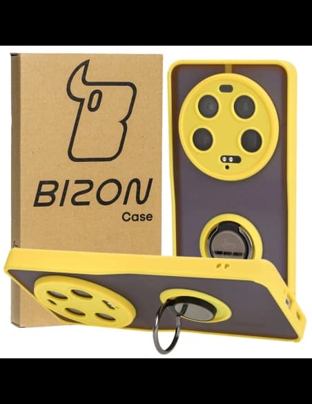 Bizon Case Hybrid Ring Xiaomi 13 Ultra fumuriu cu un cadru galben