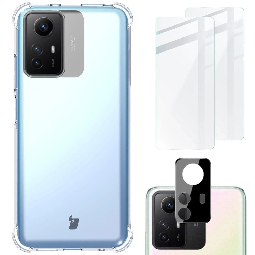 Etui + 2x sklo na displej + objektiv Bizon Case Clear Pack pro Xiaomi Redmi Note 12S průhledné