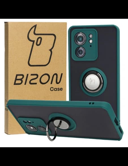 Bizon Case Hybrid Gyűrű Motorola Edge 40 füstös színben sötétzöld kerettel