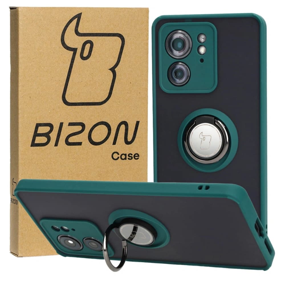 Bizon Case Hybrid Gyűrű Motorola Edge 40 füstös színben sötétzöld kerettel