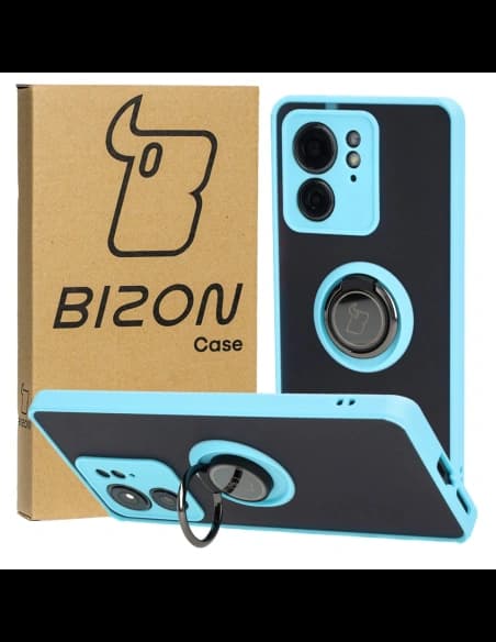 Bizon Case Hybrid Gyűrű Motorola Edge 40 füstös színben, világoskék kerettel