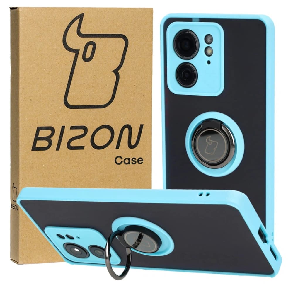 Bizon Case Hybrid Gyűrű Motorola Edge 40 füstös színben, világoskék kerettel