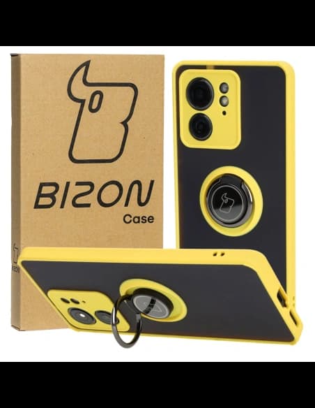 Bizon Case Hybrid Gyűrű Motorola Edge 40 füstös színben, sárga kerettel