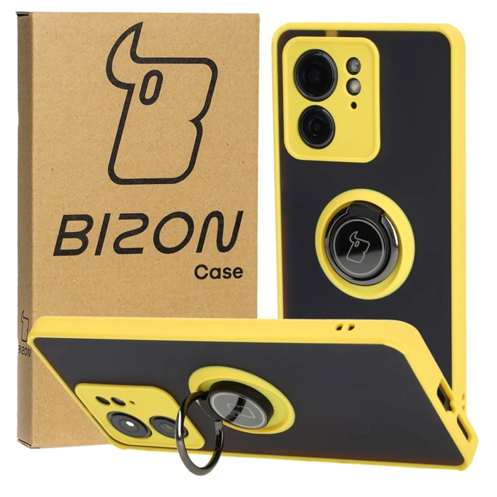 Bizon Case Hybrid Ring Motorola Edge 40 rauchig mit einem gelben Rahmen