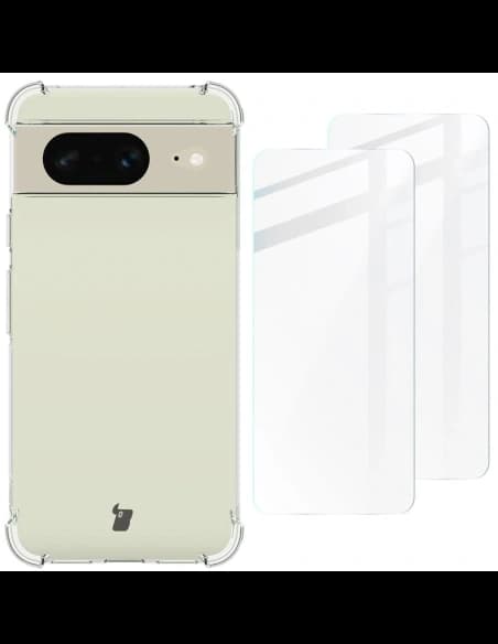 Bizon Case Clear Pack carcasă + 2x sticlă de protecție Google Pixel 8 transparentă