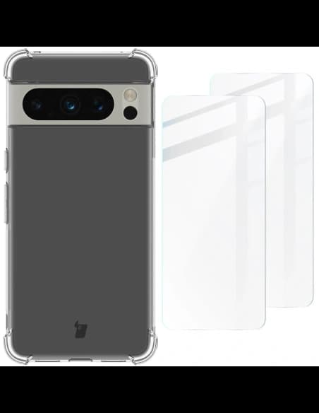Bizon Case Clear Pack Hülle + 2x Displayschutzglas Google Pixel 8 Pro klar