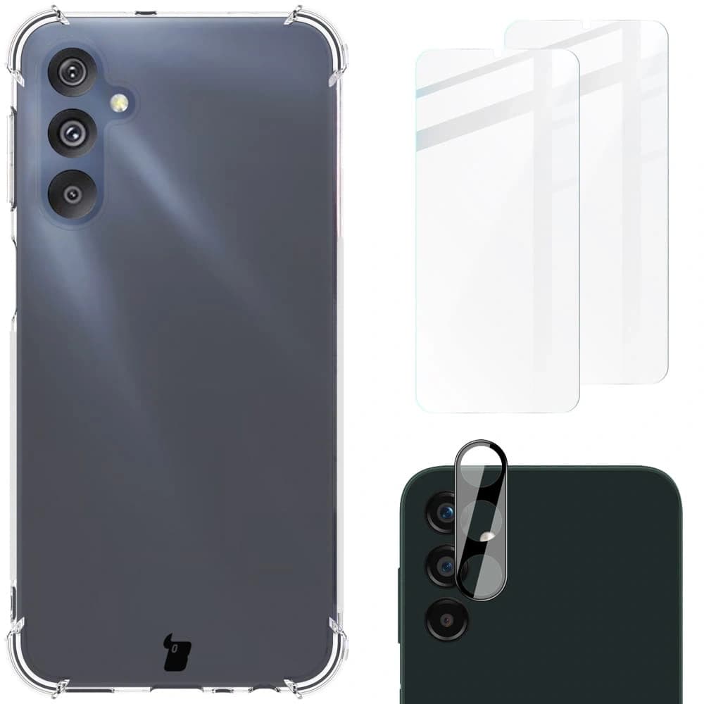 Bizon Case Clear Pack carcasă + 2x sticlă de ecran + sticlă de lentilă Samsung Galaxy M34 5G clar
