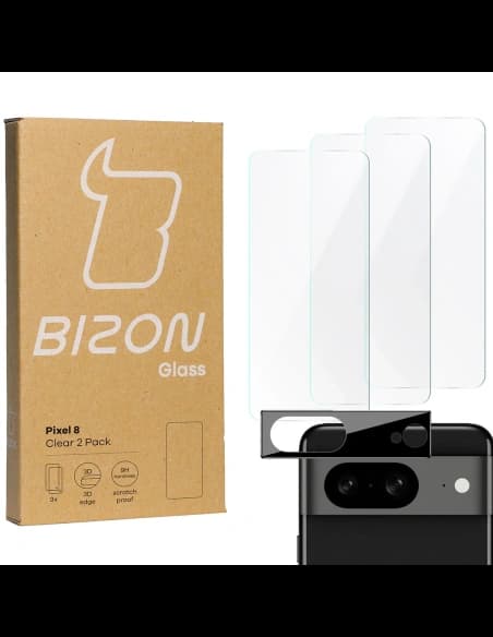 BIZON Clear 3x sticlă pentru ecran + sticlă pentru cameră Pixel 8