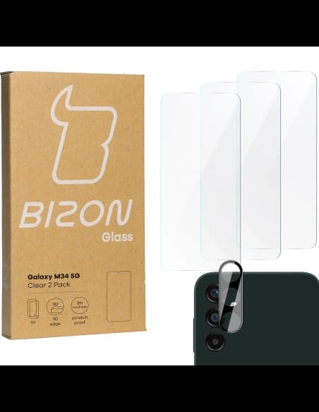 BIZON Clear 3x sticlă de ecran + sticlă pentru cameră Samsung Galaxy M34 5G