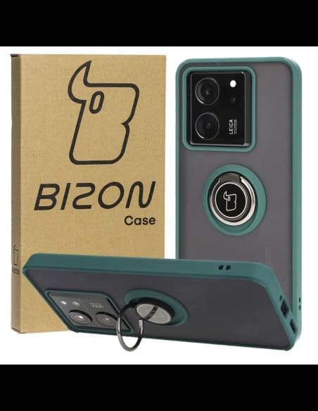 Bizon Case Hybrid Ring Xiaomi 13T Pro / 13T rauchig mit einem dunkelgrünen Rahmen