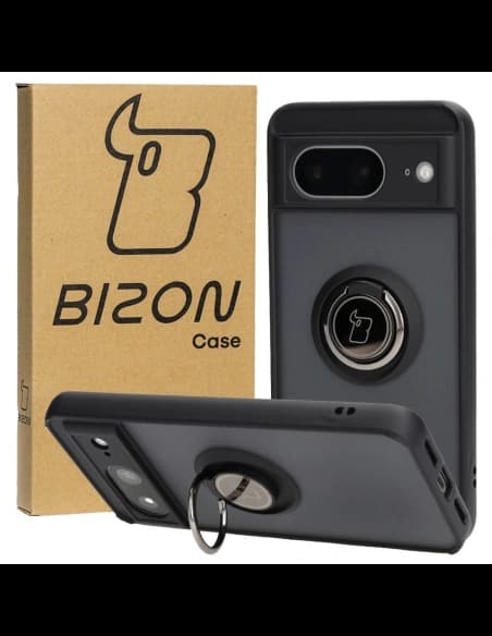 Bizon Case Hybrid Ring Google Pixel 8 fumuriu cu un cadru negru