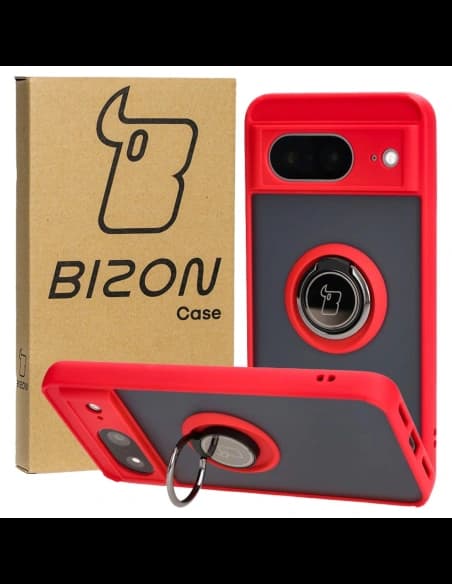 Bizon Case Hybrid Ring Google Pixel 8 fumurie cu un cadru roșu