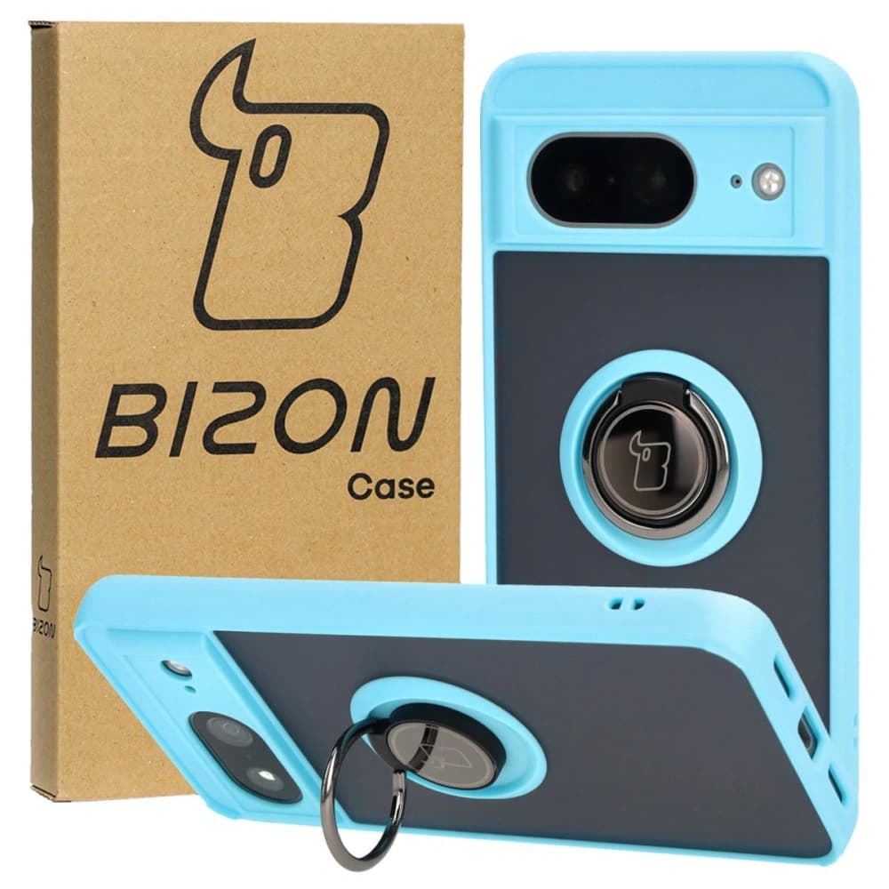 Bizon Case Hybrid Ring Google Pixel 8 smoky cu un cadru de culoare albastră deschisă - 1