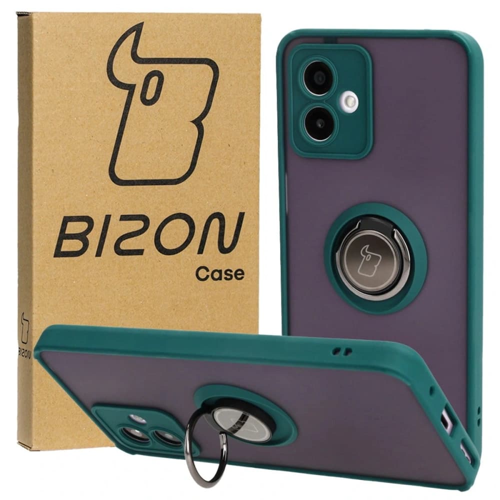 Bizon Case Hybrid Ring Motorola Moto G14 fumuriu cu un cadru verde închis