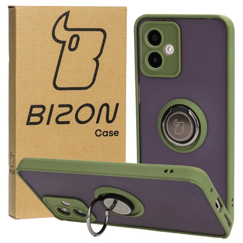 Bizon Caz Hibrid Ring Motorola Moto G14 fumuriu cu un cadru verde