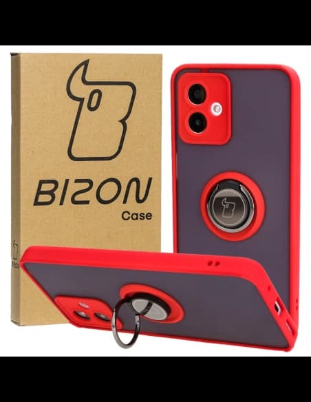 Bizon Case Hybrid Ring Motorola Moto G14 fumos cu un cadru roșu