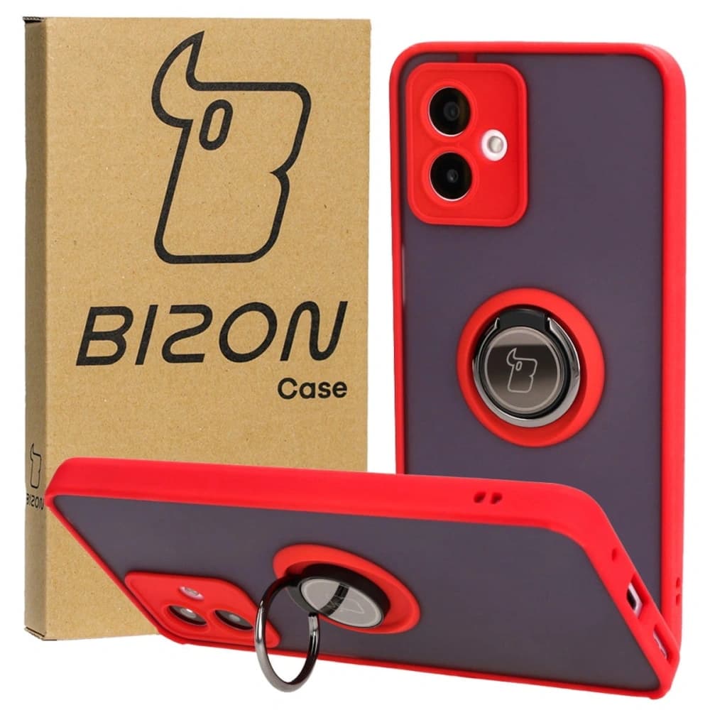 Bizon Case Hybrid Ring Motorola Moto G14 fumos cu un cadru roșu