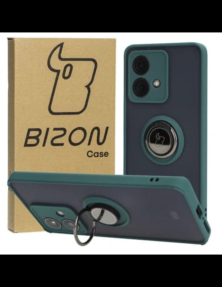 Husa hibridă Bizon pentru Motorola Edge 40 Neo fumurie cu un cadru verde închis.